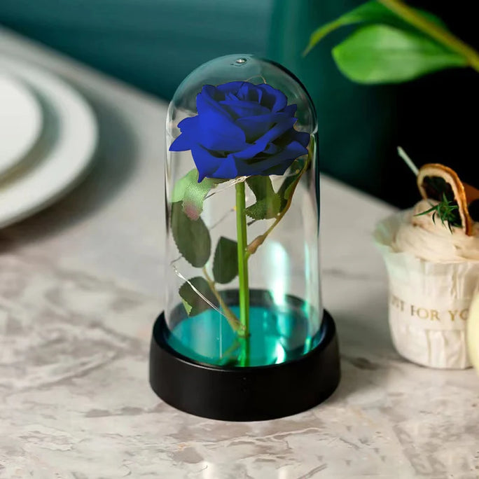 Galaxy Rose with Fairy Lights in Dome – Perfect Gift