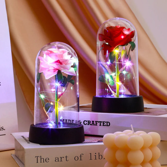 Galaxy Rose with Fairy Lights in Dome – Perfect Gift