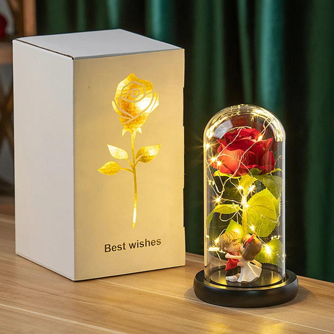 Galaxy Rose with Fairy Lights in Dome – Perfect Gift